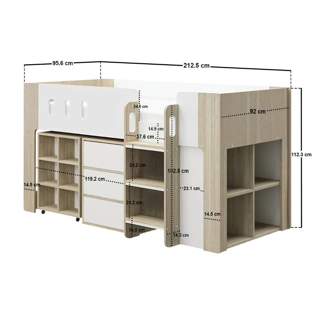 Flair Willow Mid Sleeper with Desk & Storage White & Oak 6