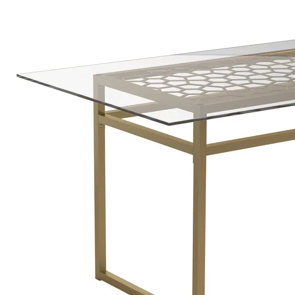 Cosmo Living Juliette 6 Seater Rectangle Dining Table, Glass Top & Brass Legs 4