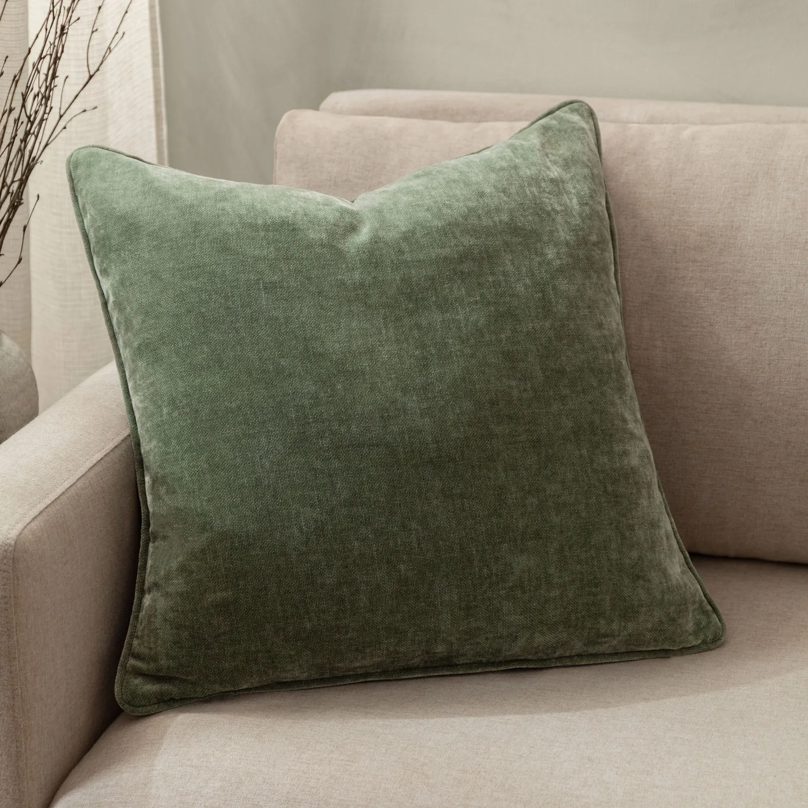 Yard Heavy Chenille Woven Piped Cushion in Light Green 1