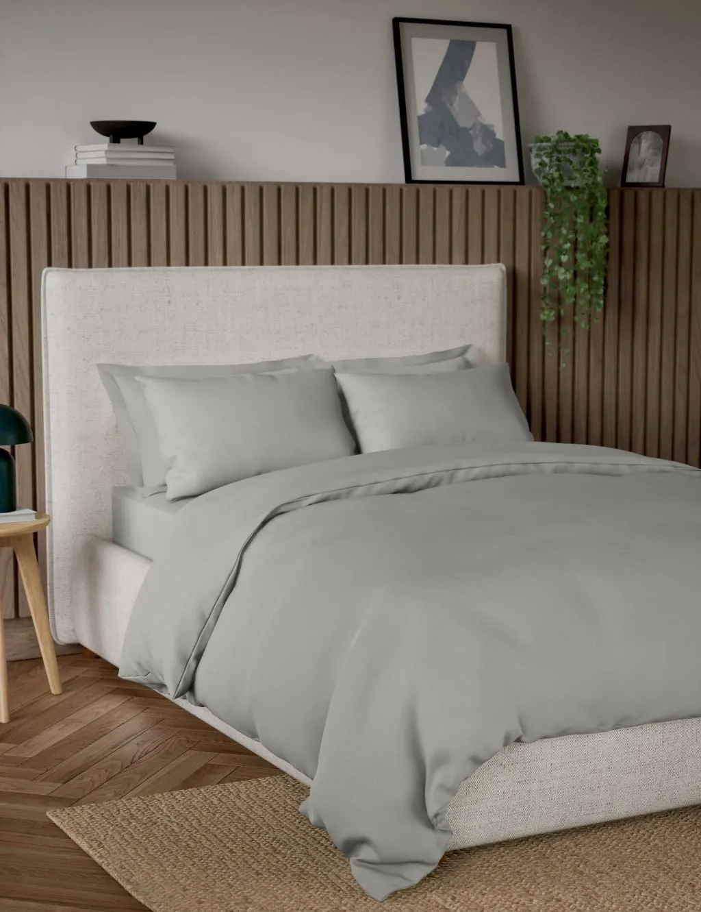 M&S Pure Cotton 300 Thread Count Bedding Set Light Grey