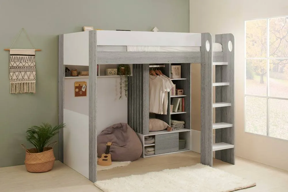 Flair Hampton High Sleeper Bed with Wardrobe in Grey