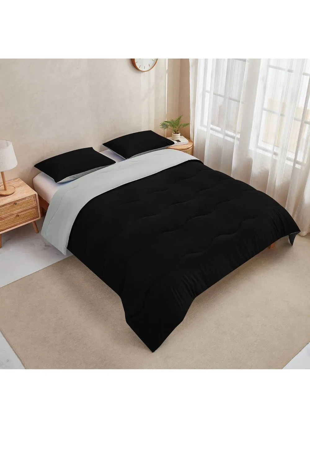 Ezysleep 10.5 Tog Soft Coverless Reversible Duvet Set with Pillowcase Cover in Black 4