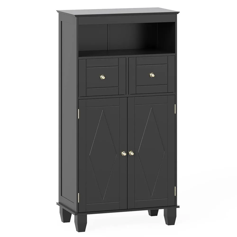 Costway Bathroom Floor Storage Cabinet Modern Storage Organizer w/Drawers in Black 3
