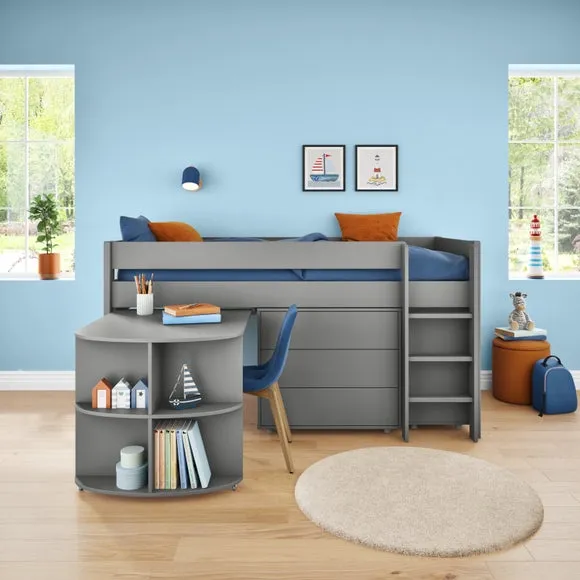 Uno Midsleeper With Pull Out Desk Chest of Drawers and Cube Unit Pine 2