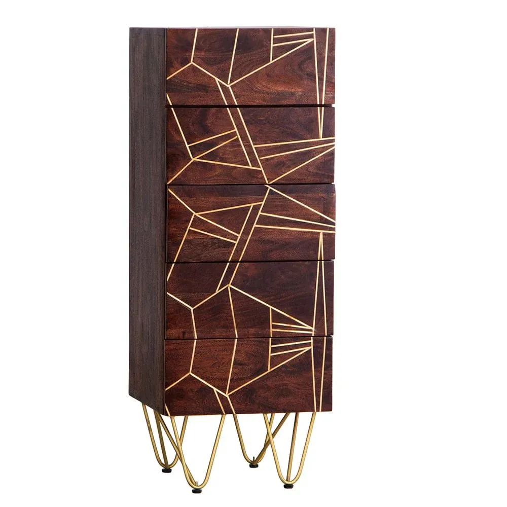 IH Design Jusleen Solid Mango Wood Tall Chest Of Drawers in Brown 2