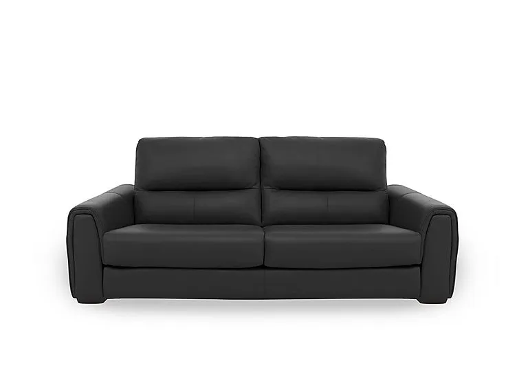 Flex Leather 3 Seater Sofa Bed with Storage Arms - Classic Black