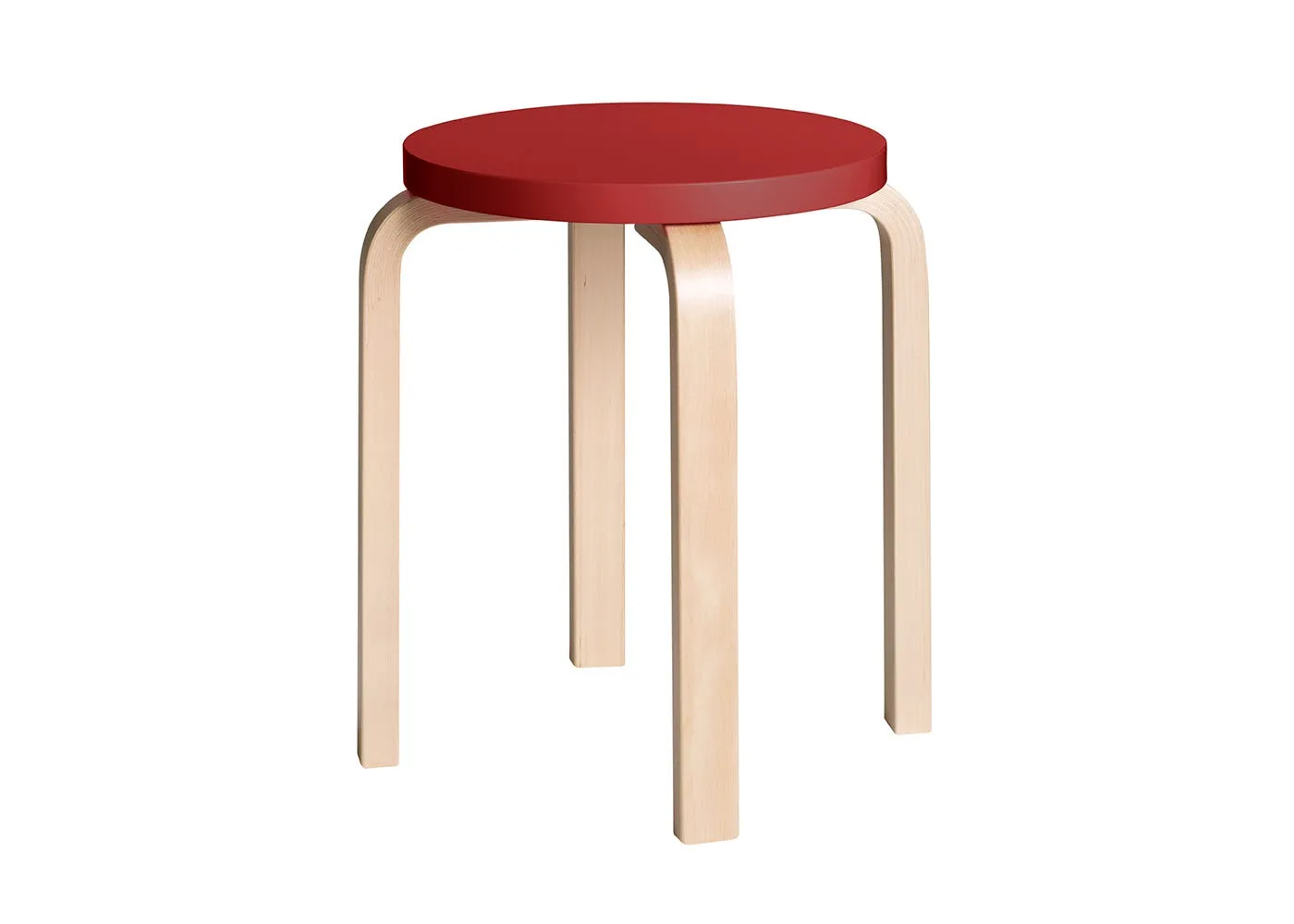 Artek Stool E60 Natural Lacquered Birch Red Lacquered