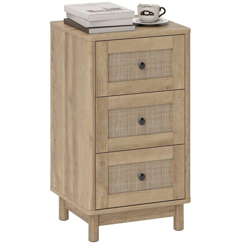 HOMCOM 3 Drawer Chest of Drawers, Storage Unit for Living Room, Oak in Natural 2