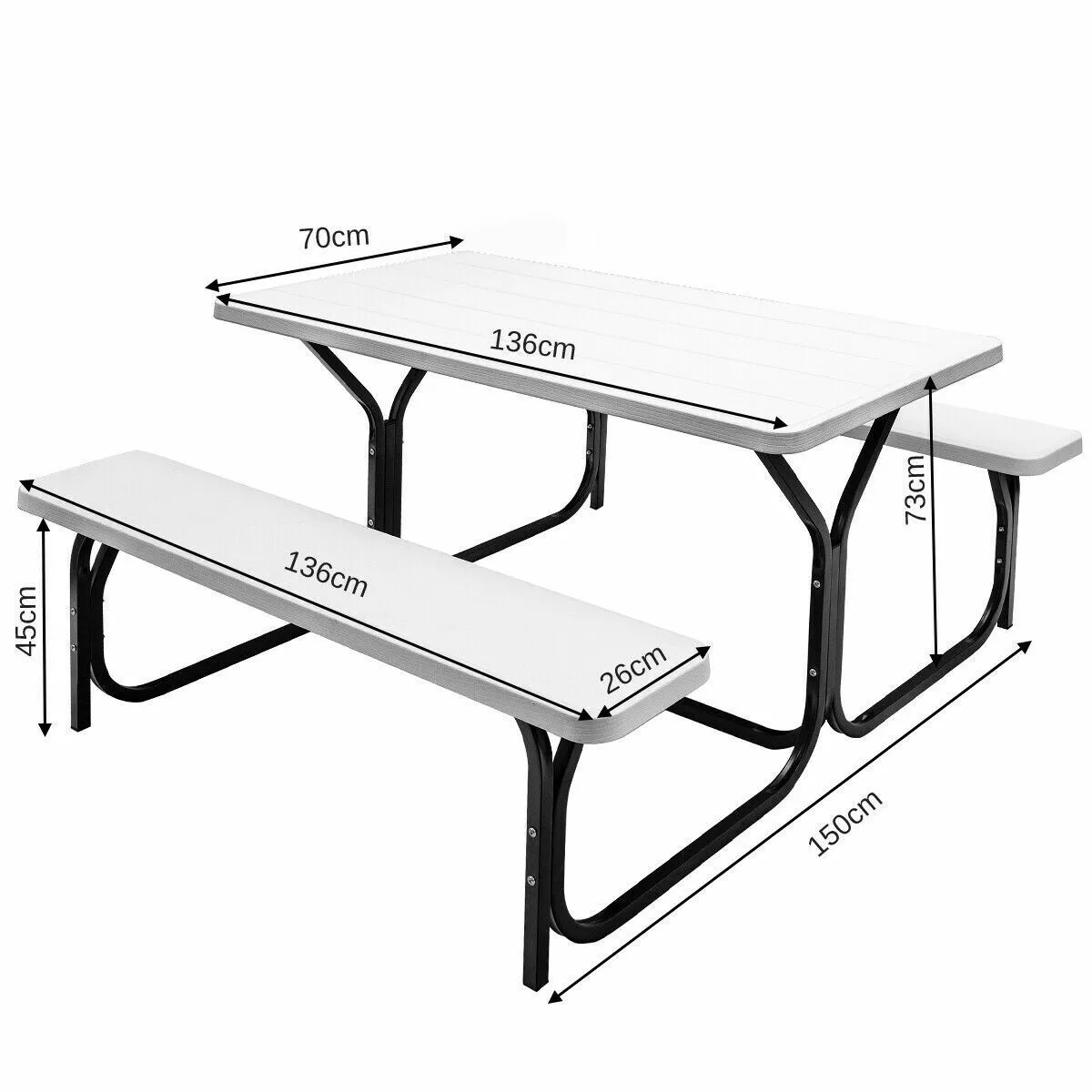Costway Outdoor Picnic Table Bench Set Garden Dining Table & Bench Sets in White 6