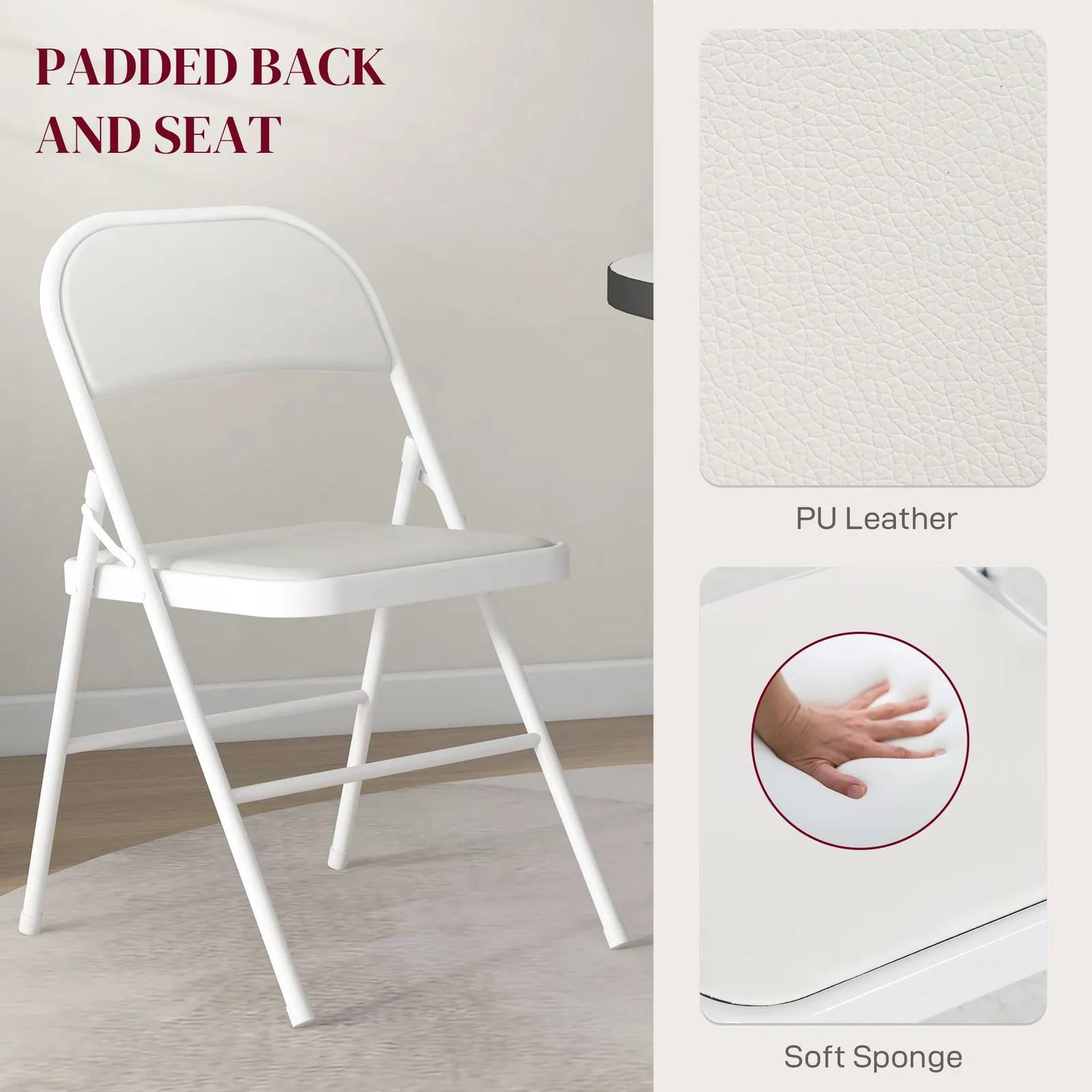 HOMCOM 2 Pack Padded Folding Chairs with Cushioned Seat & Metal Frame in White 4