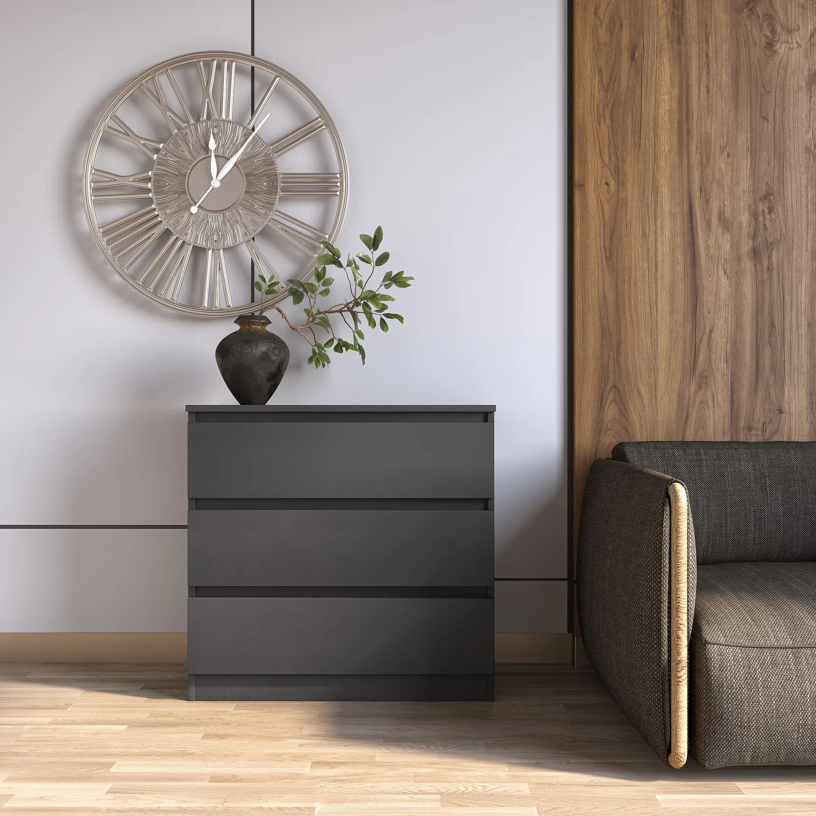 Seconique Malvern 3 Drawer Chest in Grey