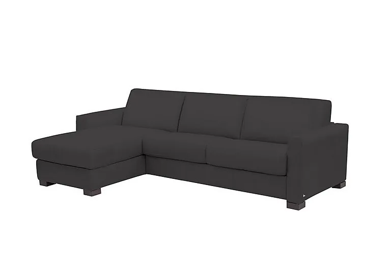 Alcova 3 Seater Leather Sofa Bed with Storage Left Hand Facing Chaise and Box Arms - Botero Nero