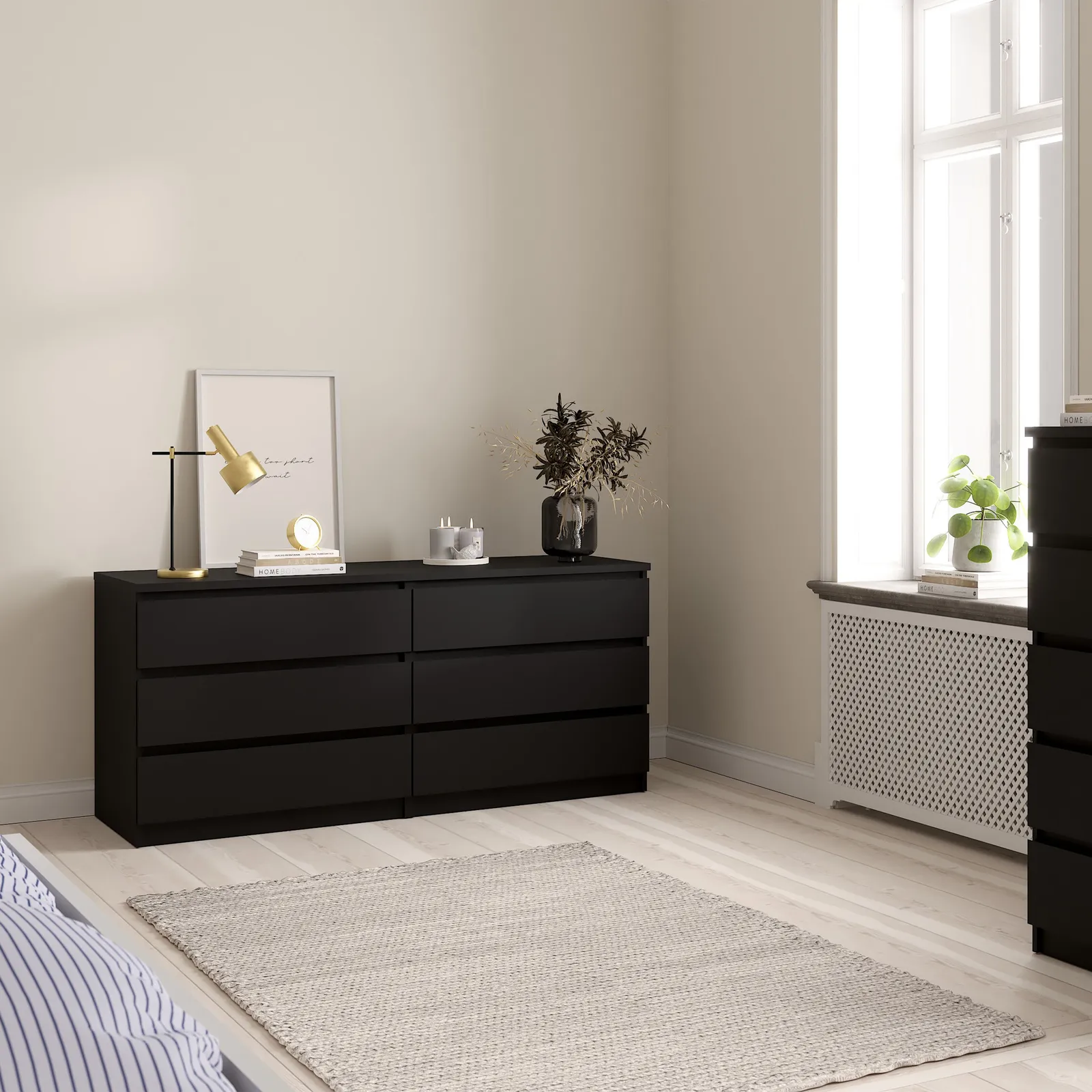 Furniture To Go Naia Wide Chest of 6 Drawers (3+3) in Black 5