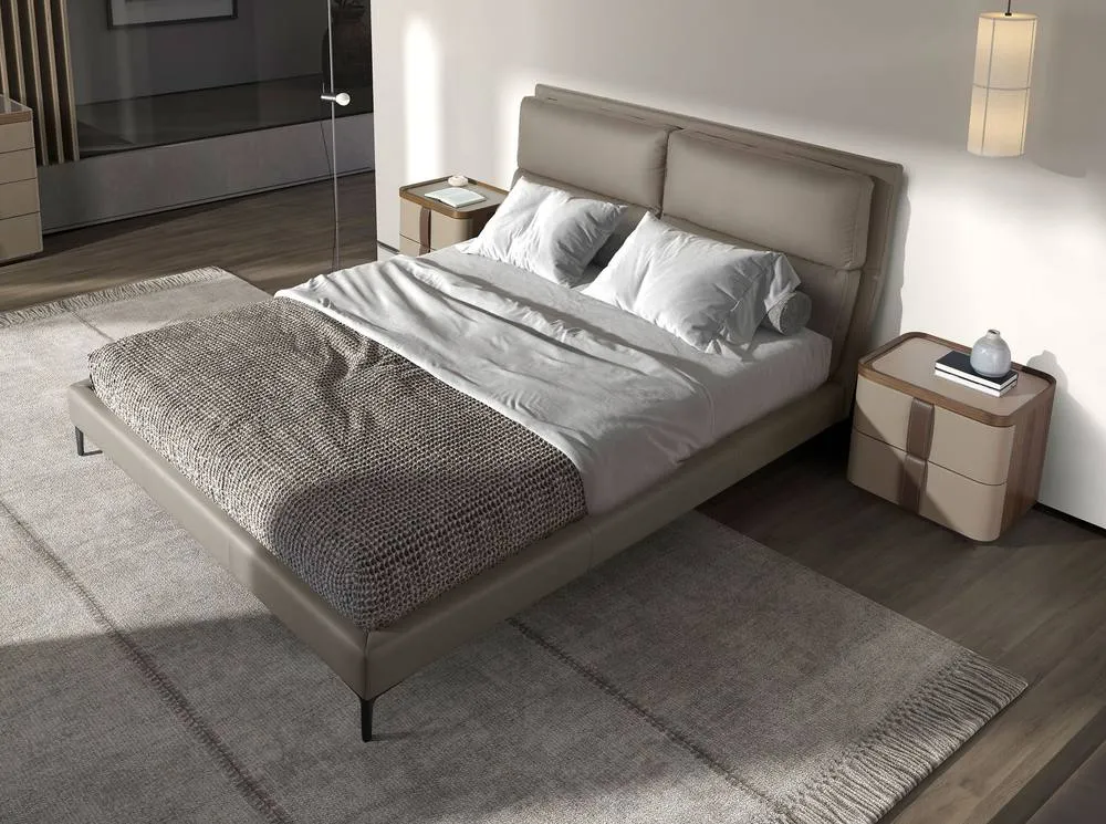 Angel Cerda Double Bed, Mink Leatherette, 160 x 200 cm Mattress in Taupe 3
