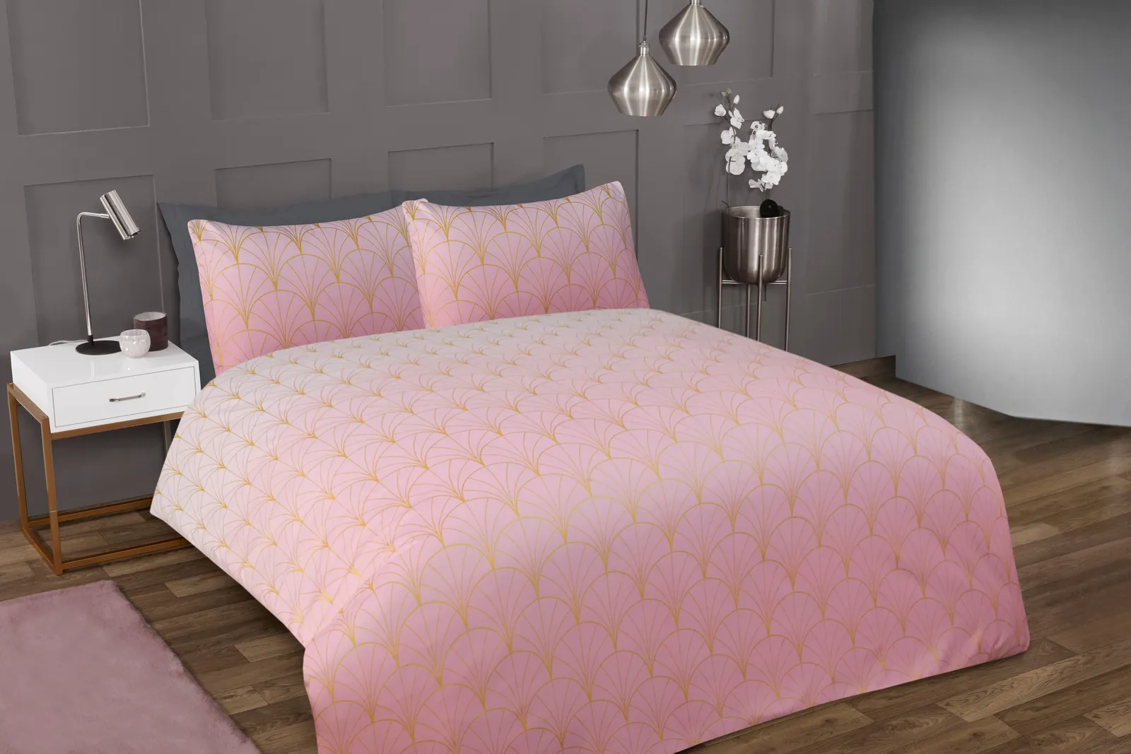 Smart Living Printed Luxury Ombre Metallic Deco Duvet Cover With Pillowcases in Pink 3