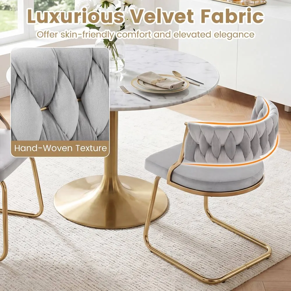 Costway 2PCS Velvet Dining Chairs Upholstered Accent Chairs Kitchen Chairs in Grey 4