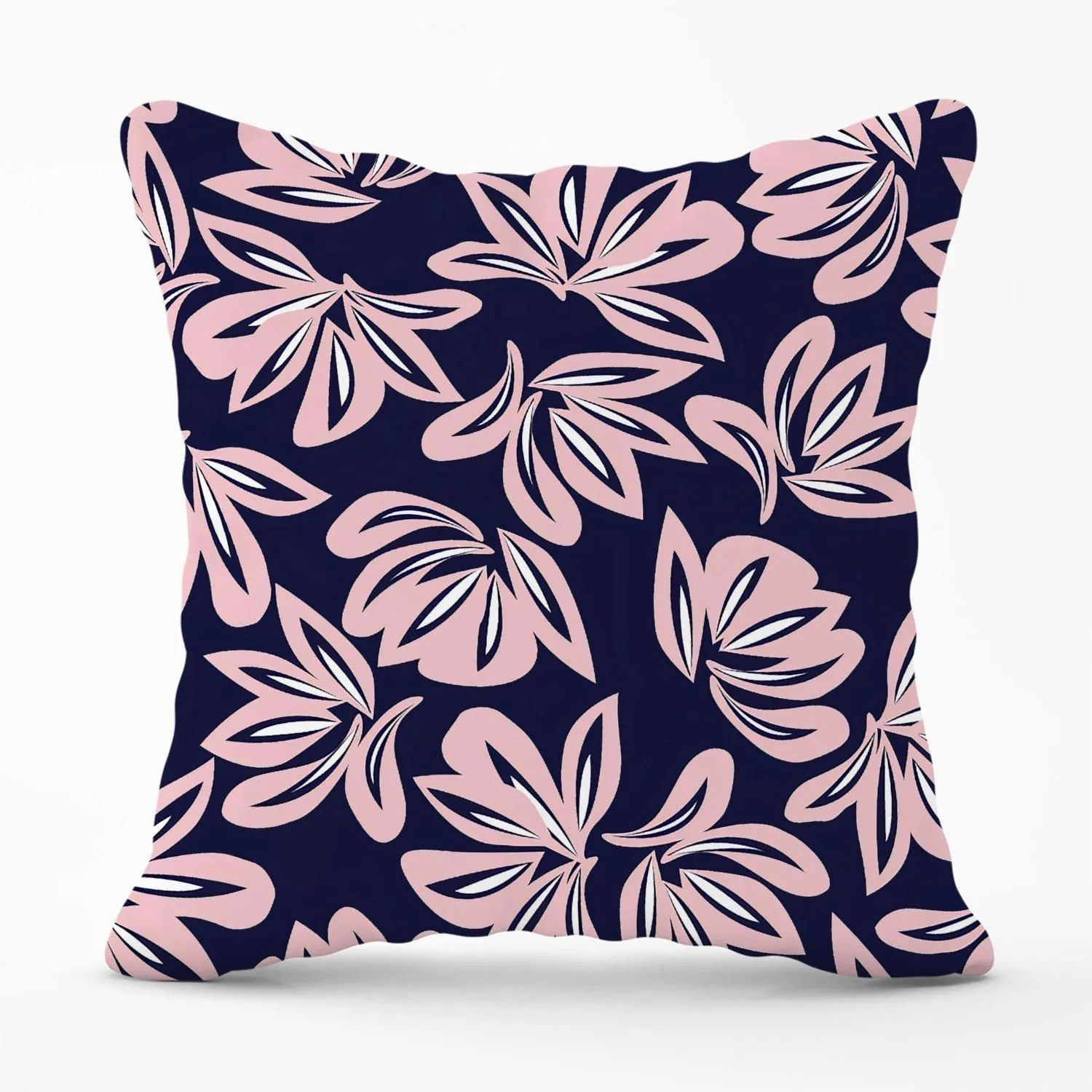 Warren Reed - Designer Pink Navy Floral Botanical Pattern Outdoor Cushion