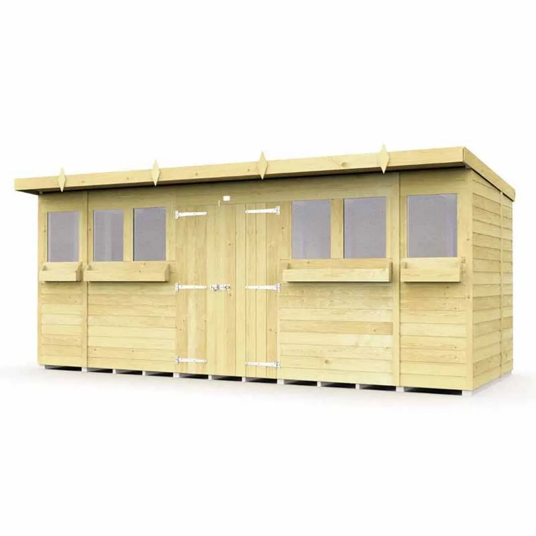 Buttercup Farm 16 x 7 Feet Pent Summer Shed - Wood - L214 x W474 x H201 cm in Brown