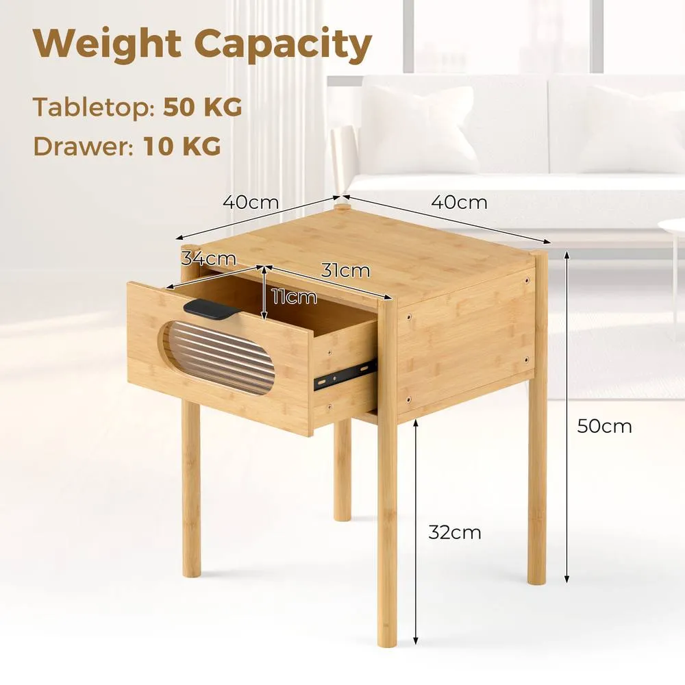 Costway Bamboo Nightstand Bedroom Farmhouse Bedside Table-Natural in Brown 2