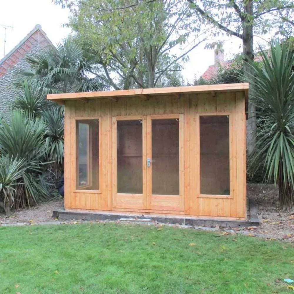 Shires Miami 12x10 ft Double Door & Two Opening Windows Summerhouse in Brown 3