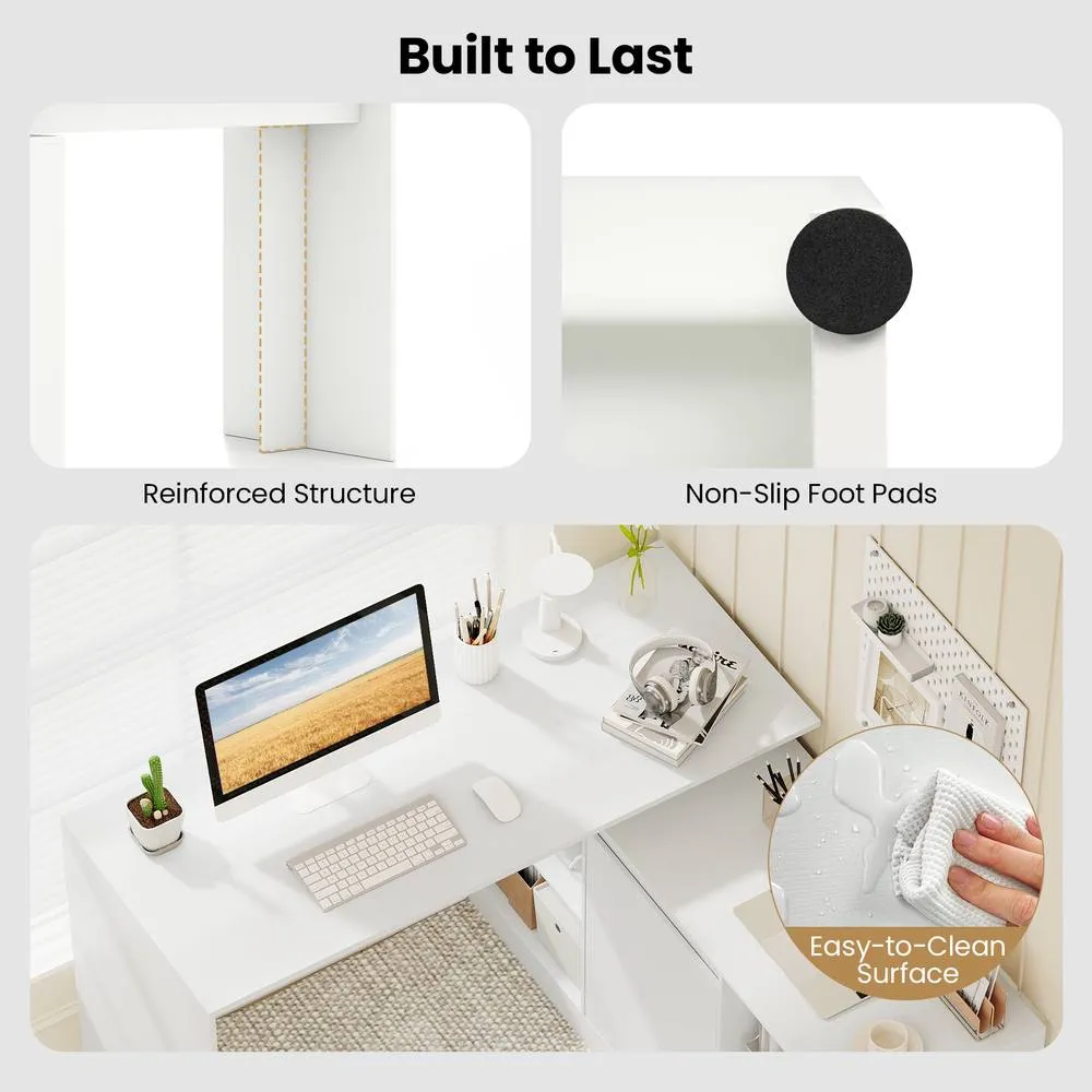 Costway L-shaped Wooden Computer Desk 120 CM Reversible Corner Writing Desk in White 6