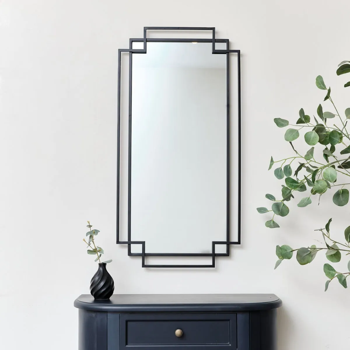 Melody Maison Black Geometric Matt Wall Mirror 94cm X 48cm