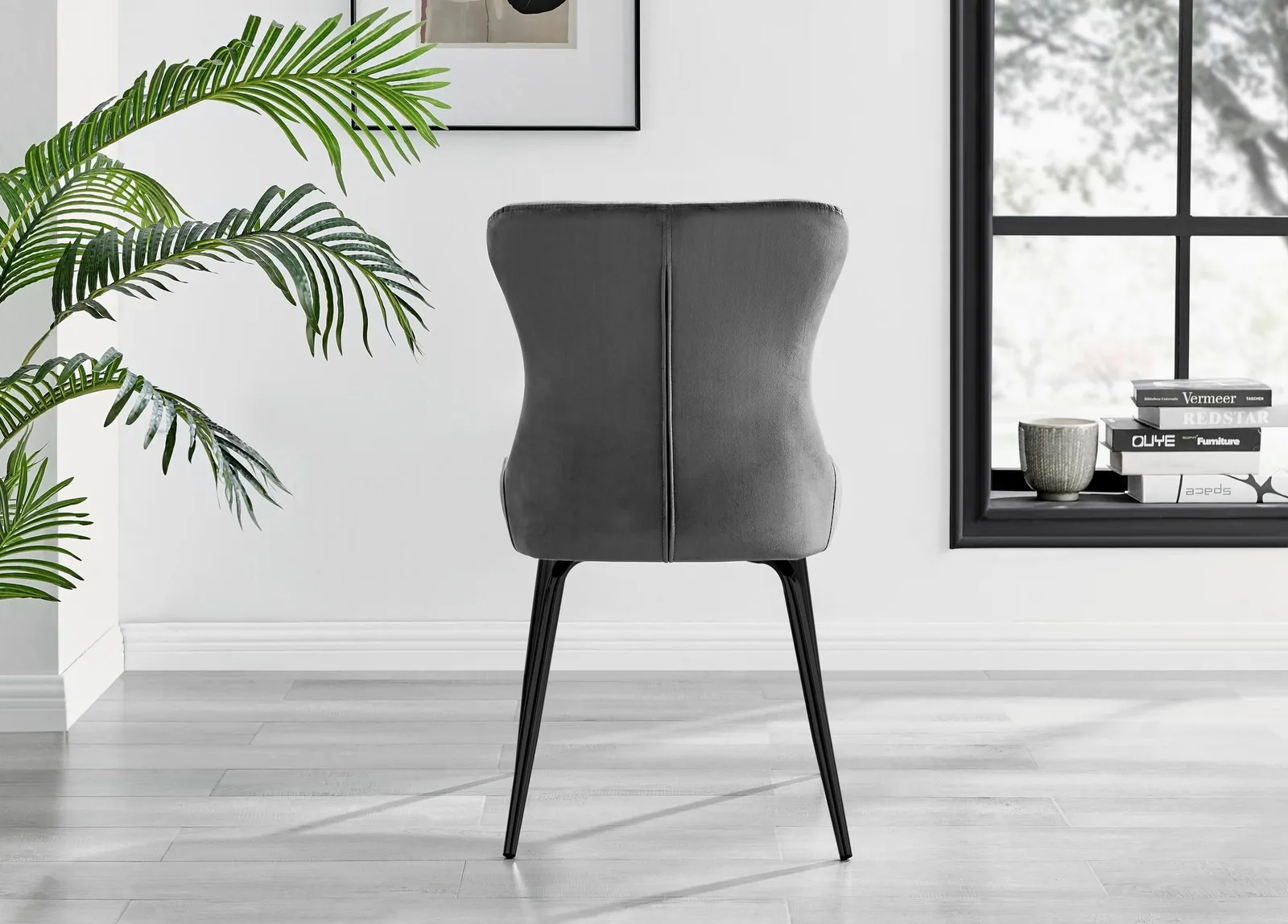 FurnitureboxUK Set of 2 Nora Deep Padded Luxurious Dining Chairs Upholstered In Soft Velvet With Black Legs in Dark Grey 5