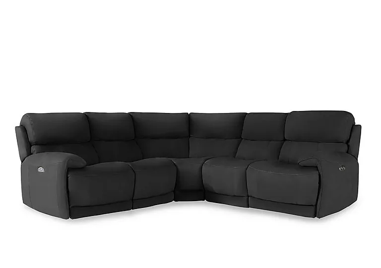 Link Leather Large Power Recliner Corner Sofa with Power Headrests - Classic Black