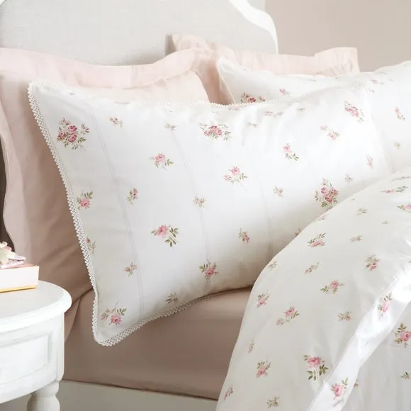 Bianca Vintage Rosebud Lace 100% Cotton Duvet Cover & Pillowcase Set 4