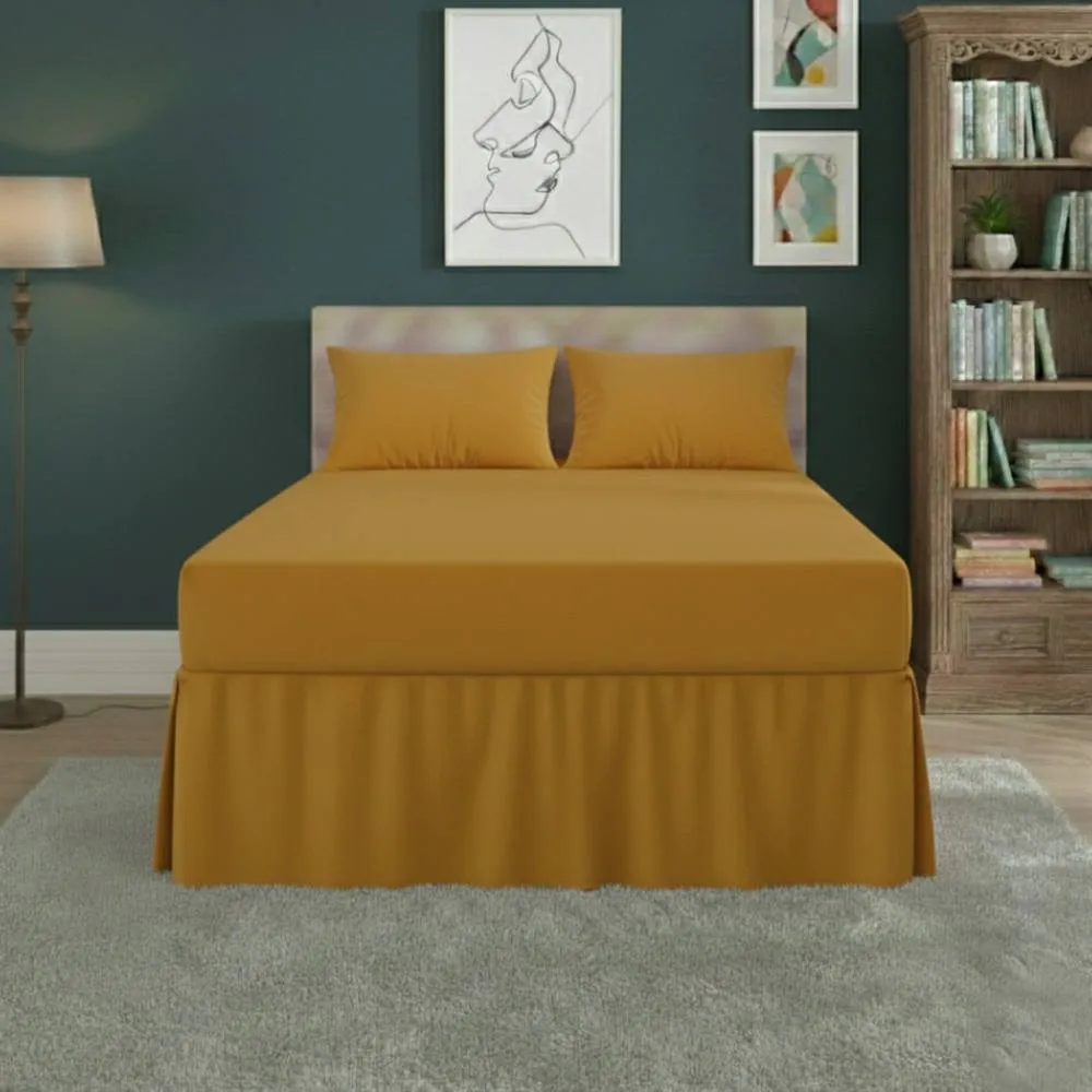 Snug City Fitted Valance Bed Sheet Polycotton Mattress Cover & Frill Easy Care in Mustard