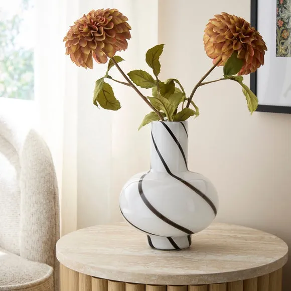 Black & White Striped Swirl Glass Vase