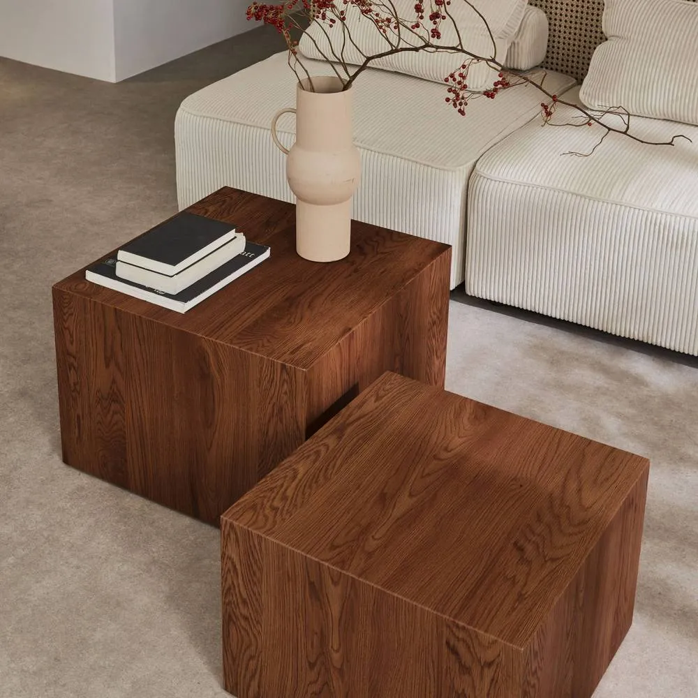 sweeek Set of 2 square wood effect nesting coffee tables in Dark Brown 4