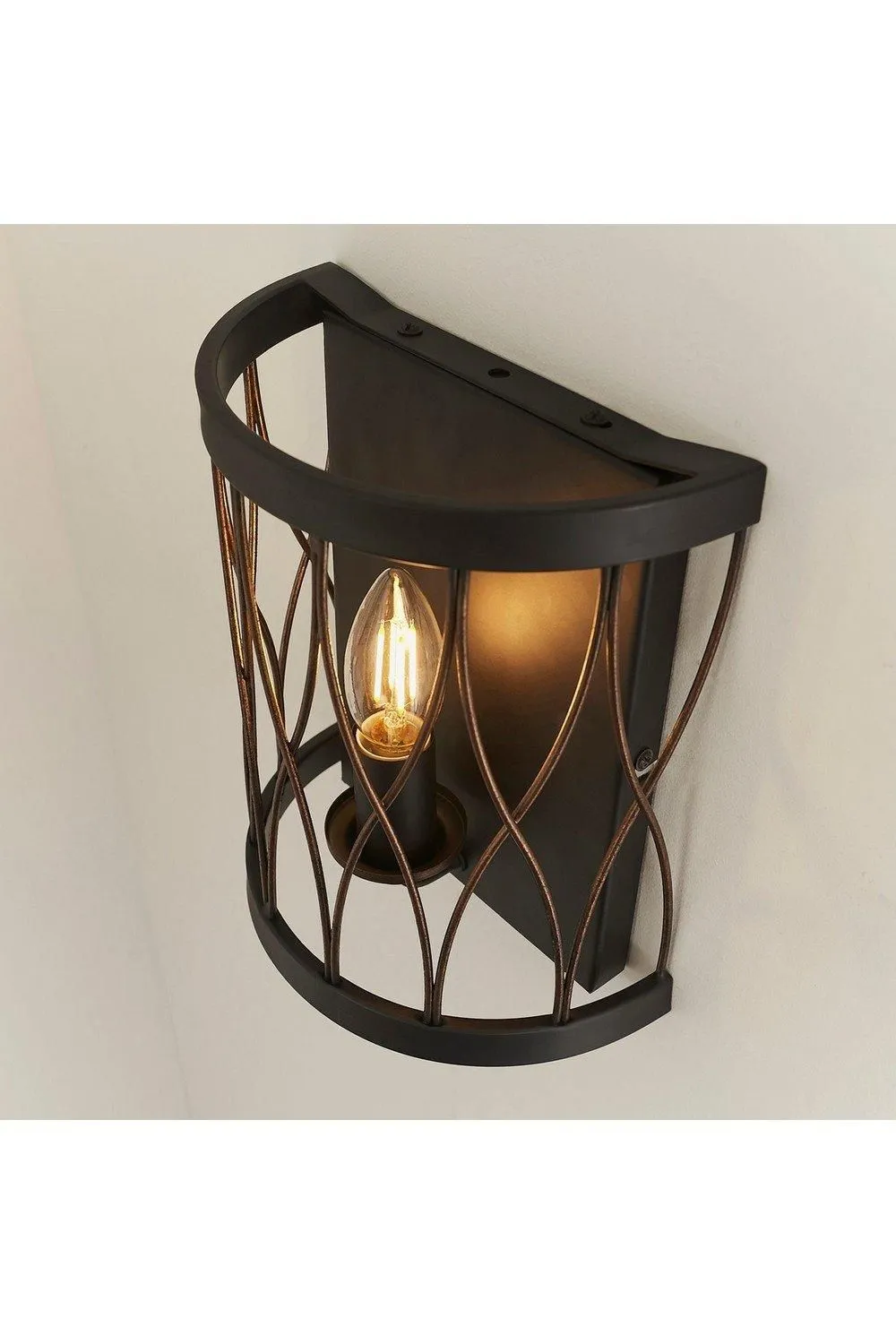 Netlighting Heston 1 Light Indoor Candle Wall Light Matt Black Rustic Bronze Effect E14 in Brown 5