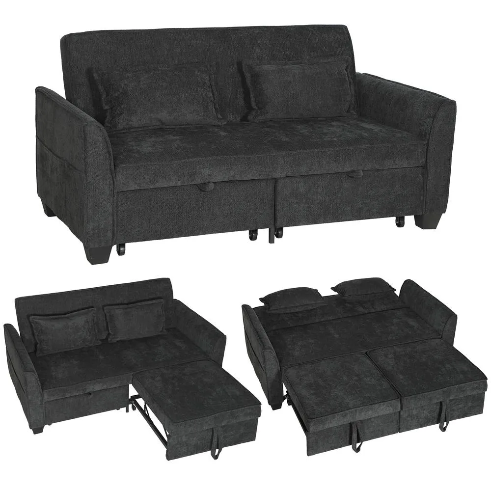 HOMCOM 2 Seater Sofa Bed, 4-in-1 Convertible Pull Out Sleeper Sofa, Black 2