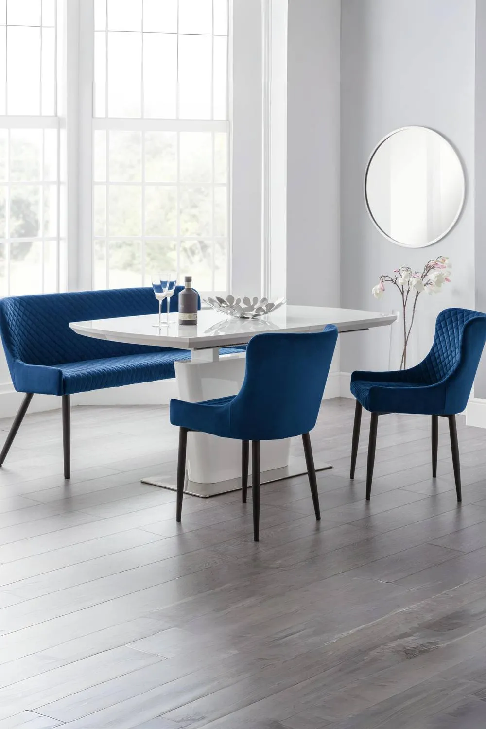 Julian Bowen Luxe Diamond Quilted Upholstered 2 Seater High Back Bench in Blue 2