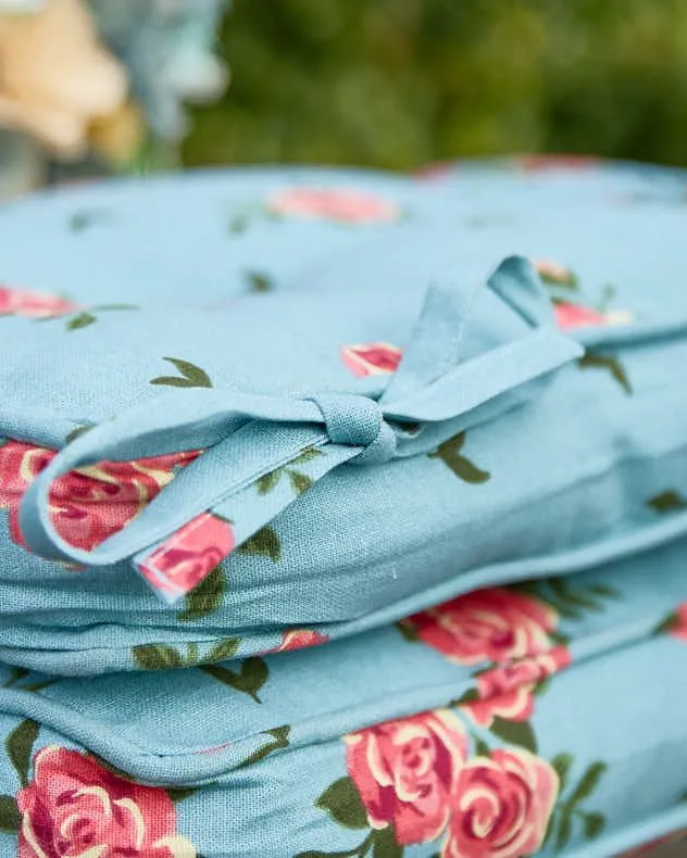 Dibor Set of 2 Floral Blue Summer Outdoor Garden Chair Seat Pad Box Cushions W45 x L45cm 4