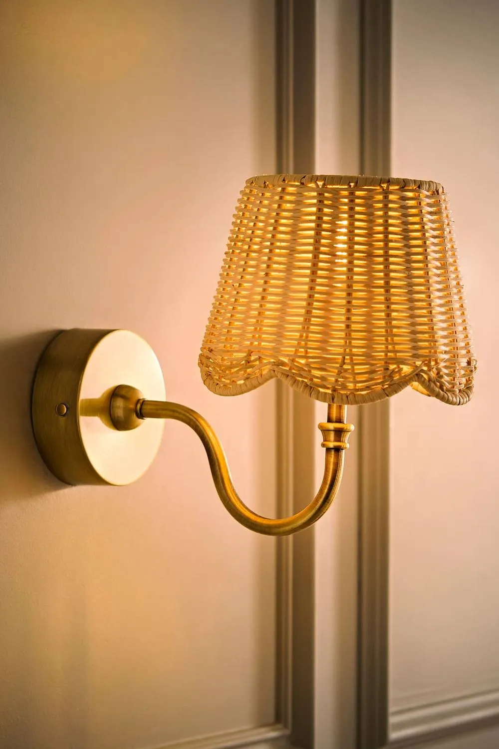 ValueLights Lowe Pair Rattan Taper Shade Metal Portable Rechargeable Wall Light in Gold 2