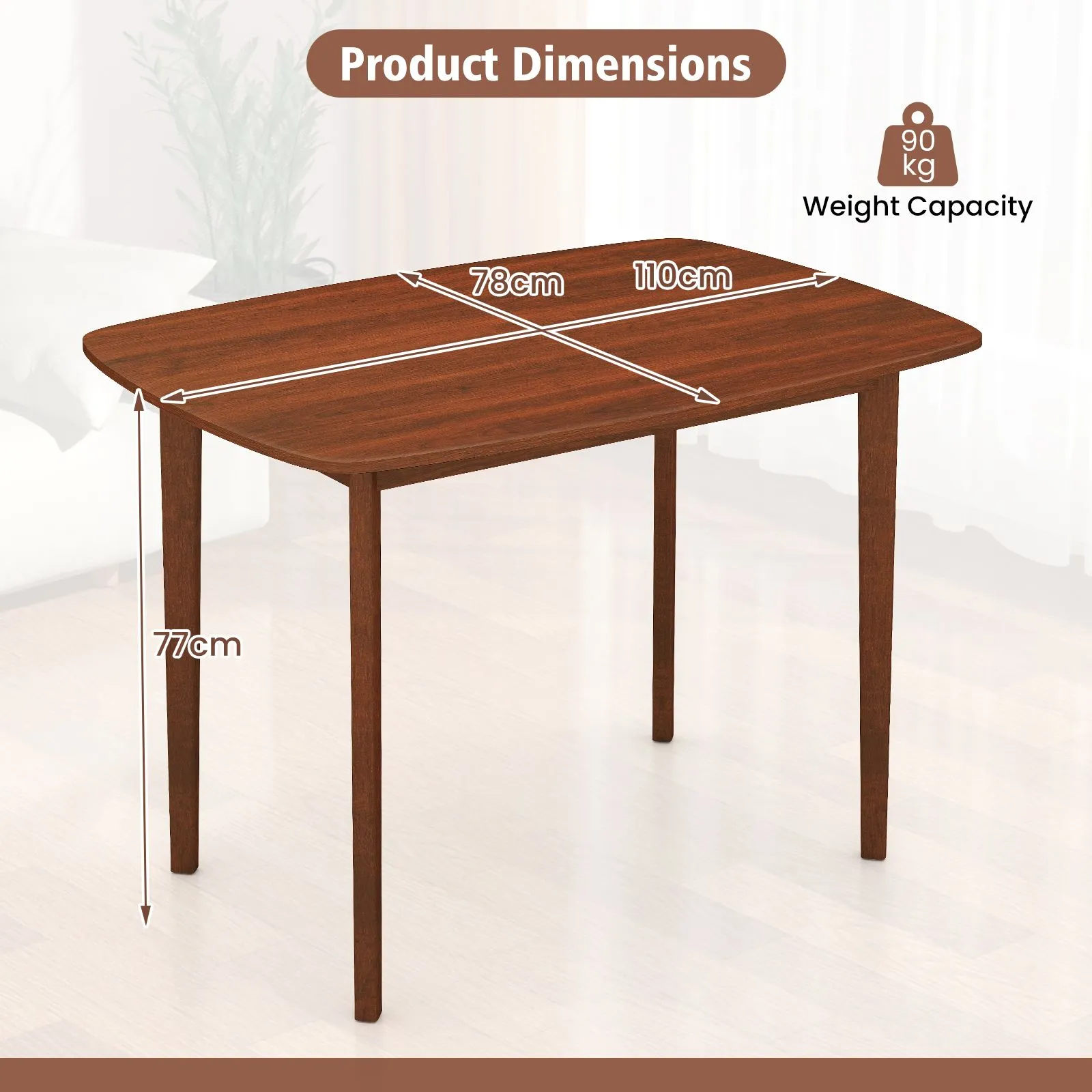 Costway Rectangular Kitchen Table 110cm Wooden Dining Table for 2-4 People in Walnut 2