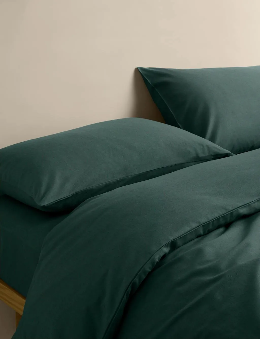 M&S Pure Cotton Brushed Bedding Set Bottle Green