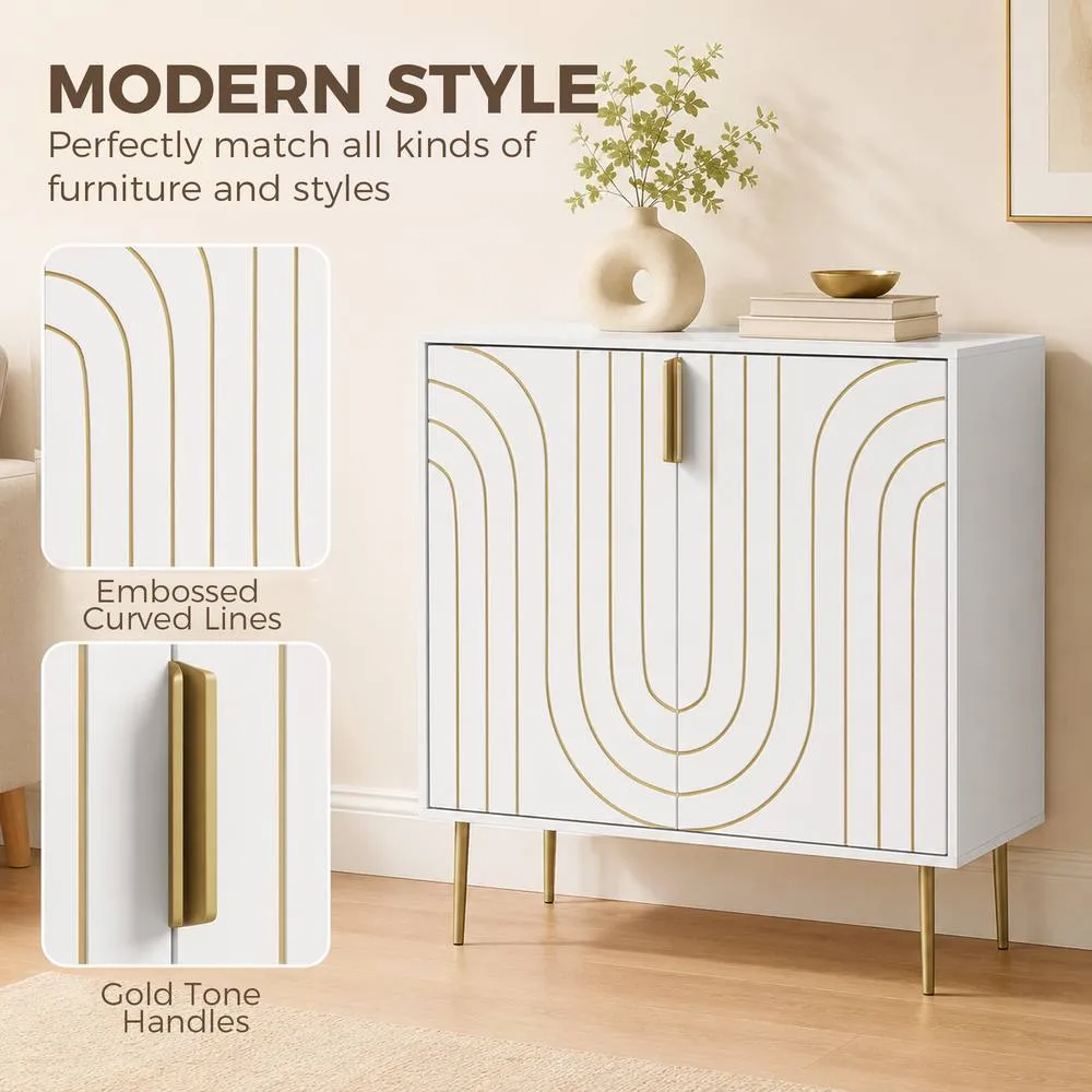 HOMCOM Modern Kitchen Cupboard with 2 Doors & Adjustable Shelf, White 4