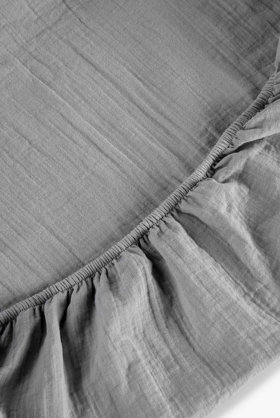 CHRISTY Double Layered Relaxed Retreat Luxury Cotton Bedding Fitted Sheets in Grey 4