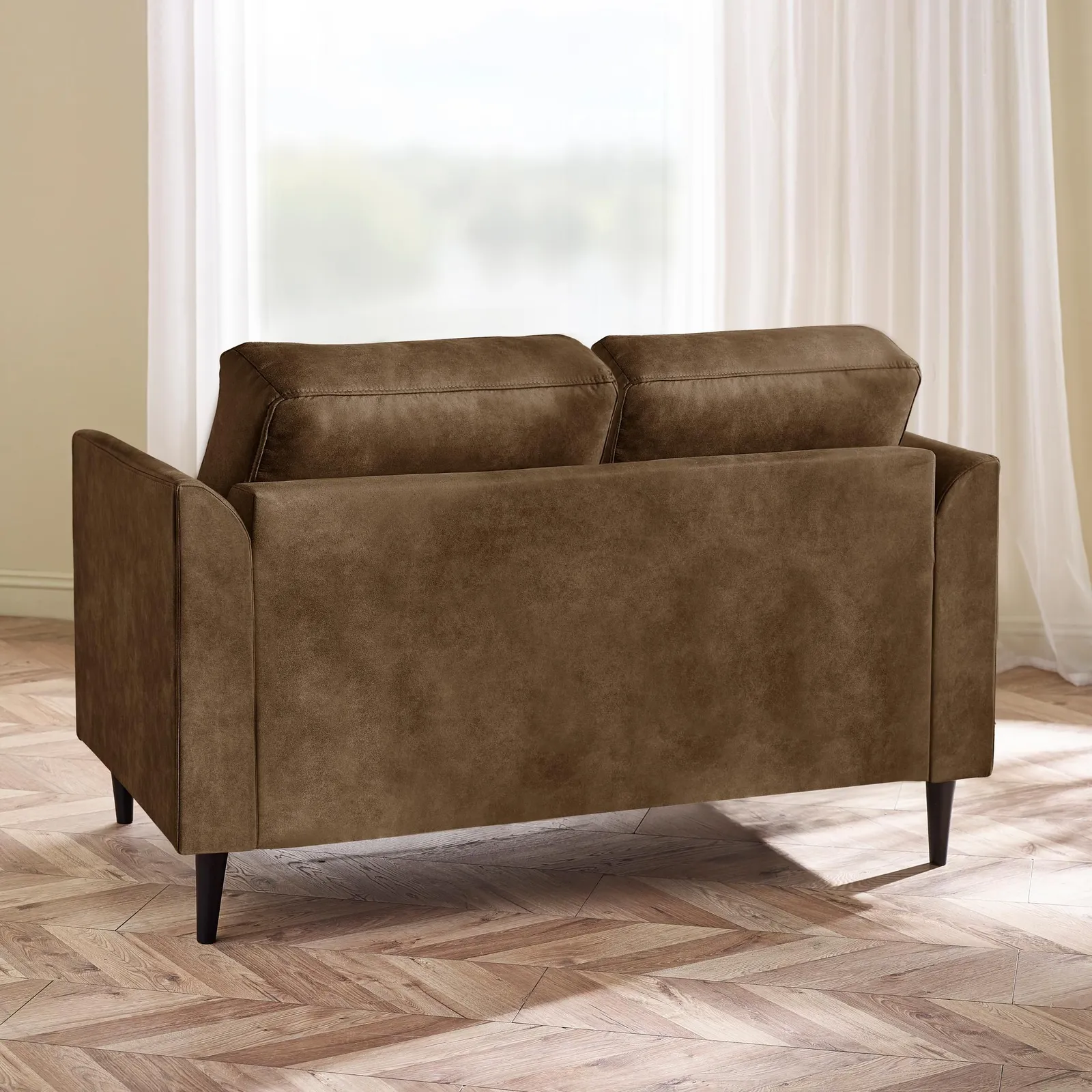 FurnitureboxUK Logan Brown Faux Leather 2 Seater Sofa 3