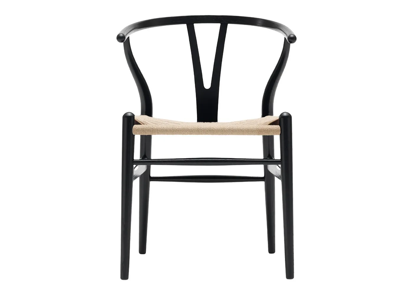 Carl Hansen & Son Wishbone Chair CH24 in Black Oak with Natural Cord Seat