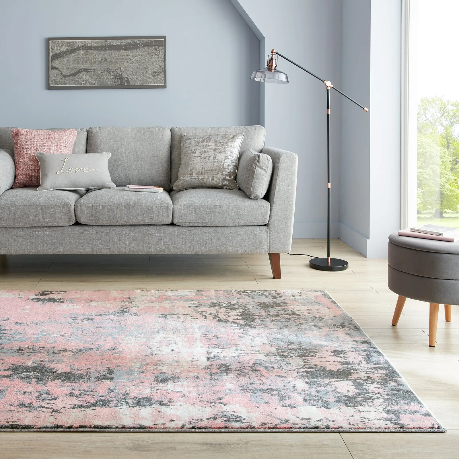 Fusion Abstract Blush Rug Blush, Grey and Black