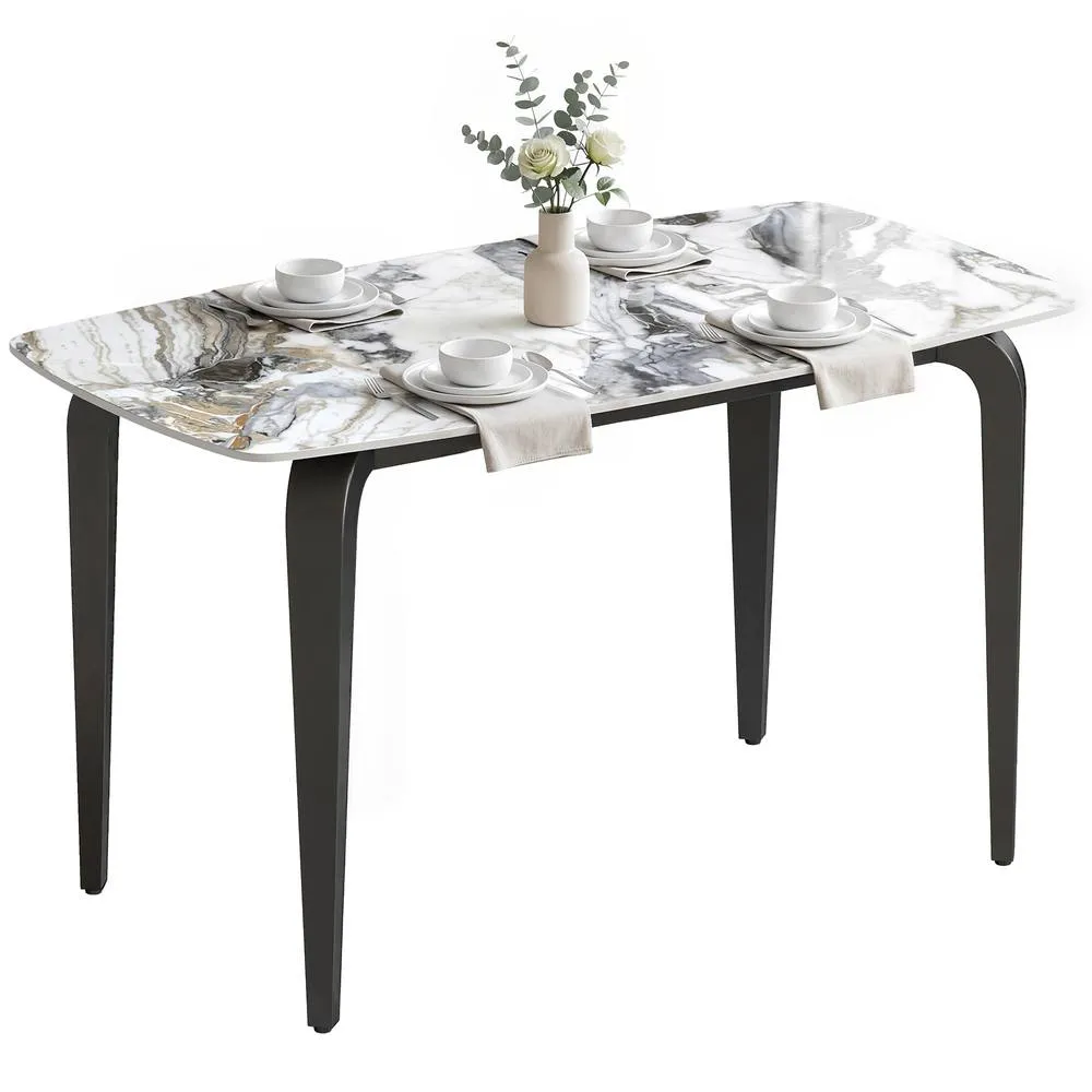 HOMCOM Dining Table for 4, Kitchen Table with Sintered Stone Tabletop in White 2