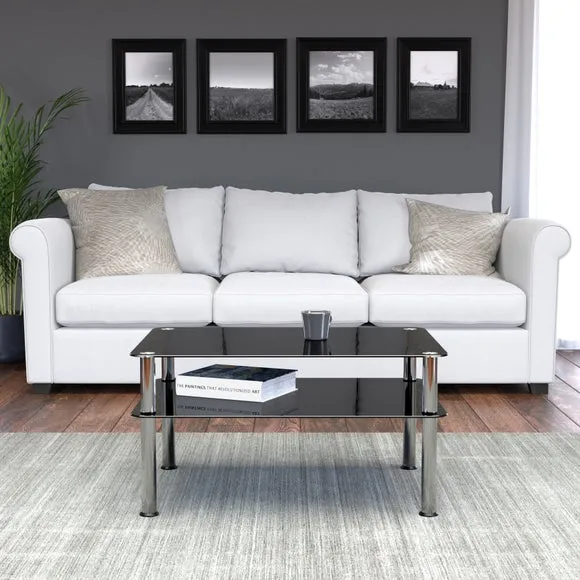 AVF Large Coffee Table, Black Glass with Chrome Legs 4