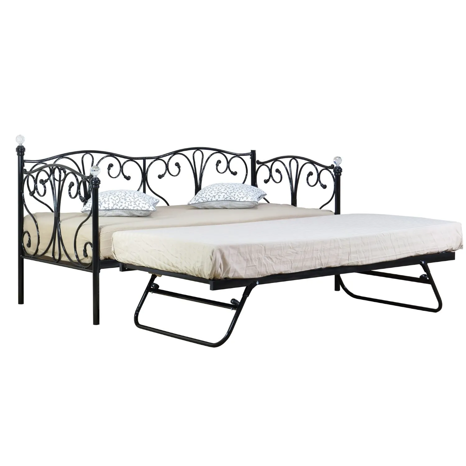 Comfy Living Ltd Metal Crystal Finial Day Bed With Trundle in Black 2