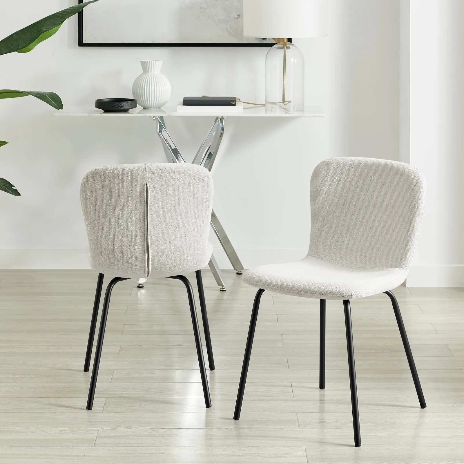 FurnitureboxUK 2 x Asti Cream Linen Effect Dining Chairs 3