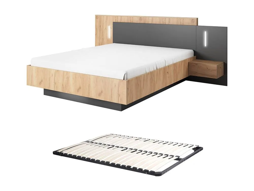 Vente-unique Bed With Bedside Tables 140 X 190 Cm - 2 Drawers - With LED Lighting in Grey 5