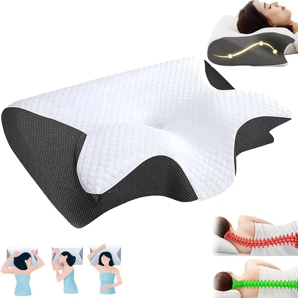 NESTLUNE Ergonomic Butterfly Memory Foam Neck Support Pillow in White